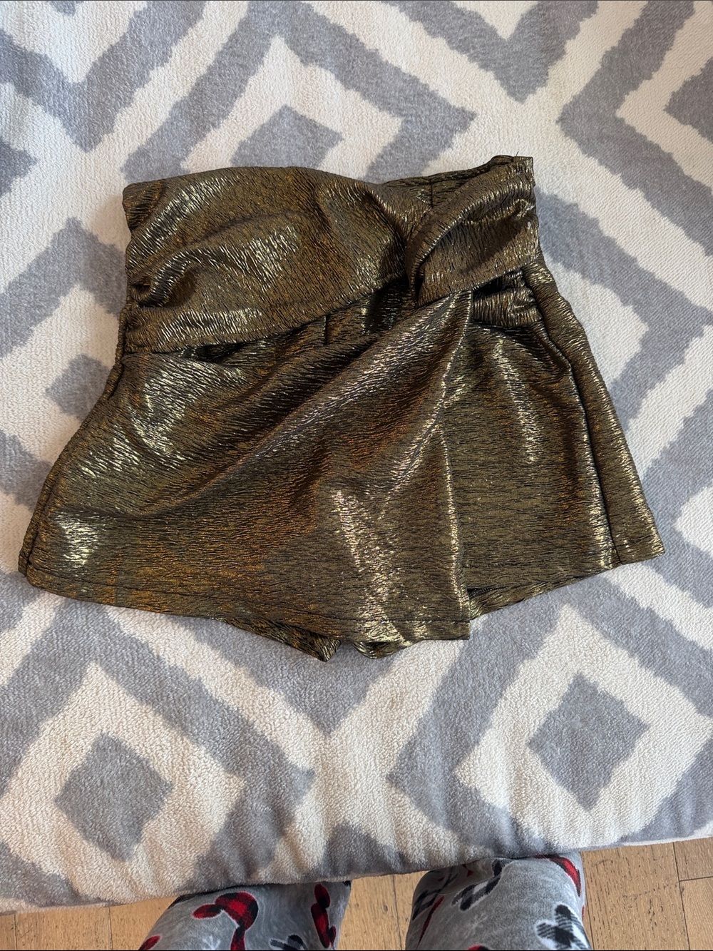 SHEIN Metallic Gold Wrap Skort Shorts